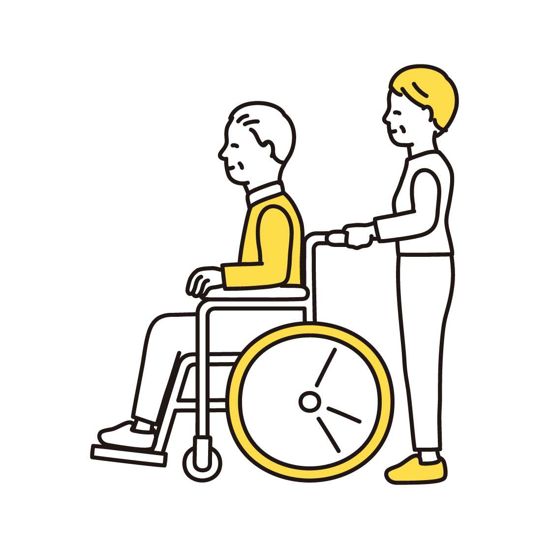 車椅子を押すシニア夫婦のイラスト フリーイラスト素材集 ソコスト