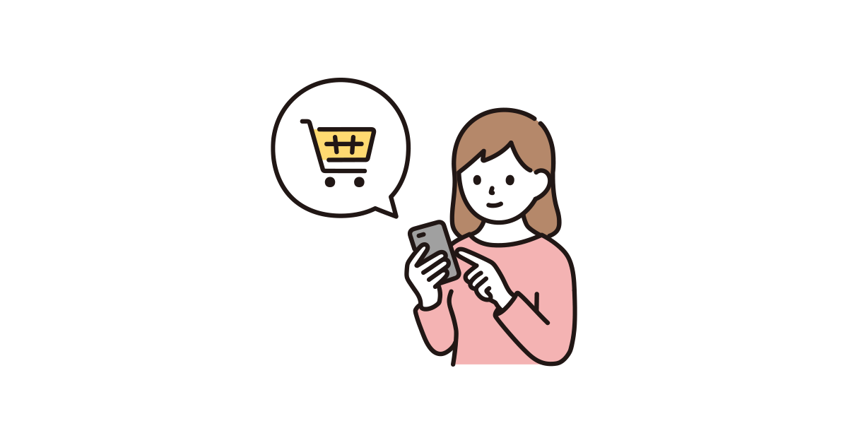 スマホで買い物をする女性のイラスト フリーイラスト素材集ソコスト