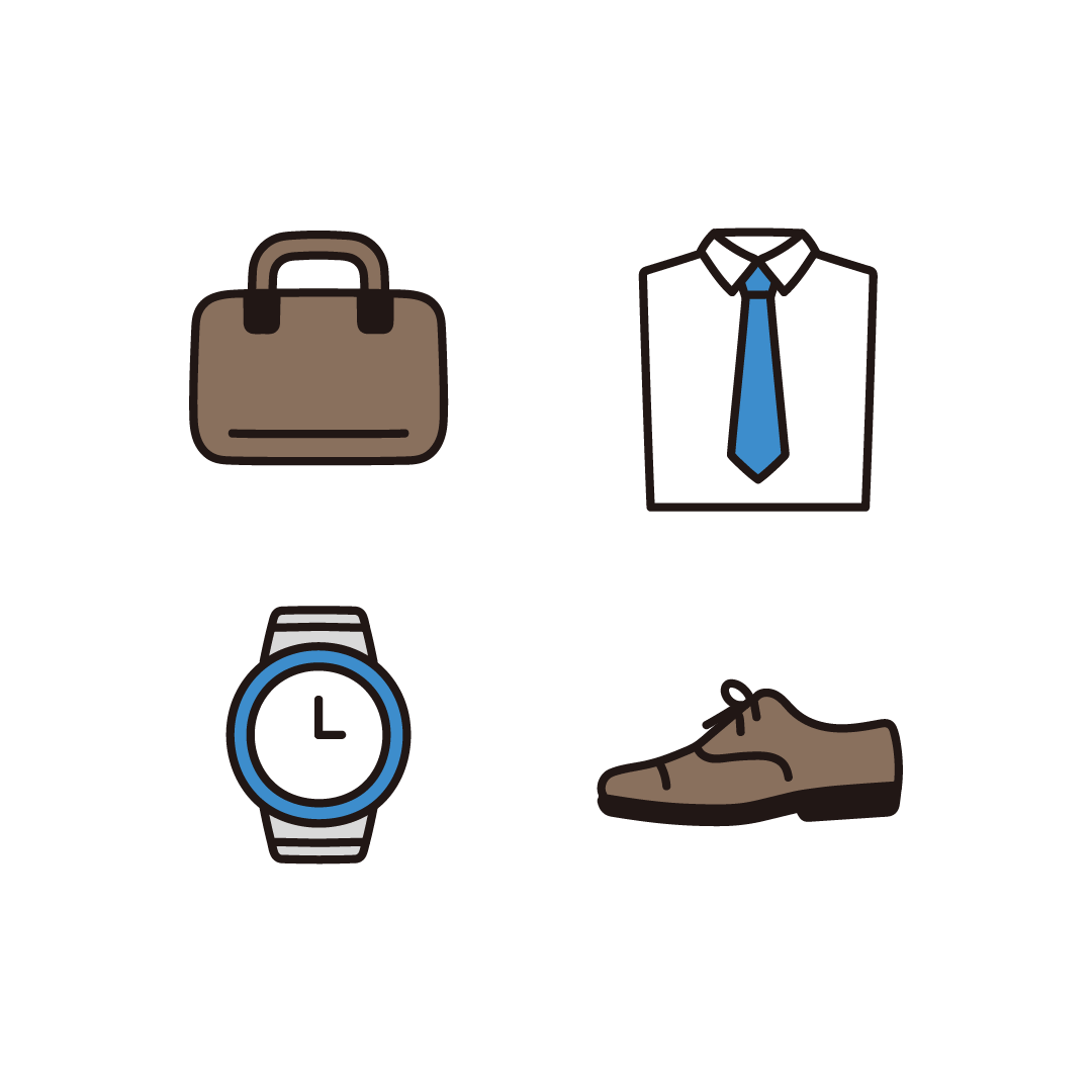 父の日（鞄、シャツとネクタイ、腕時計、靴）のイラスト