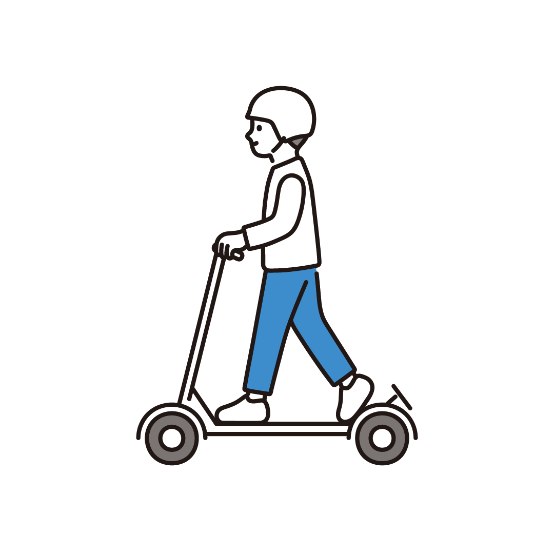 電動キックボードに乗る男性（ヘルメット）のイラスト