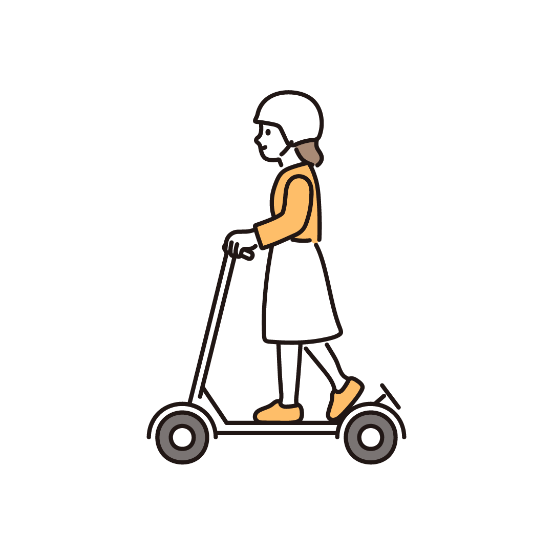 電動キックボードに乗る女性（ヘルメット）のイラスト