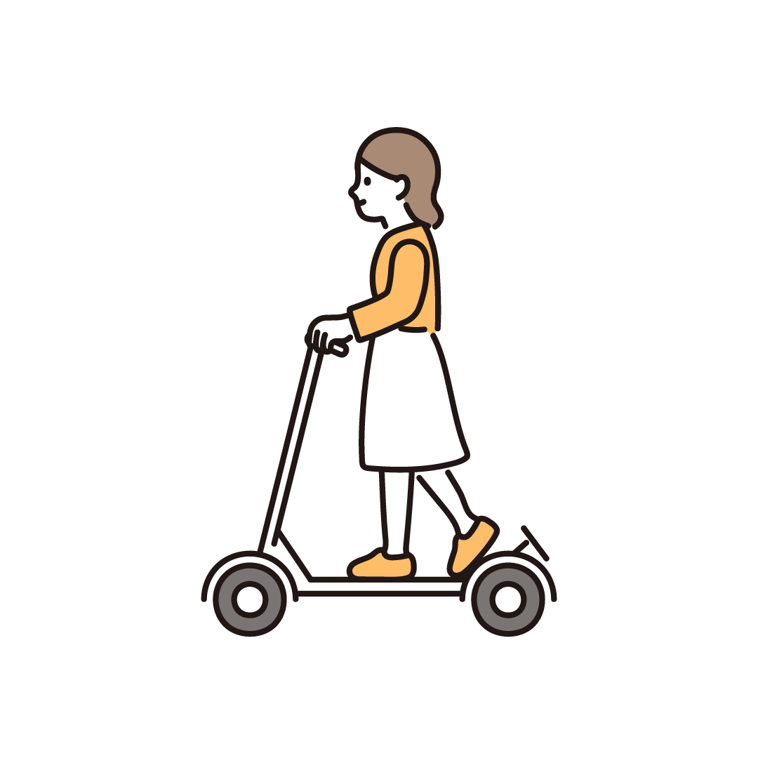 電動キックボードに乗る女性のイラスト
