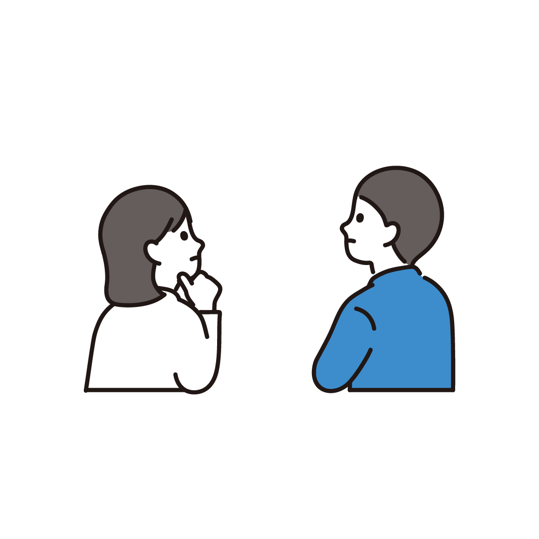 考える男女（後ろ）