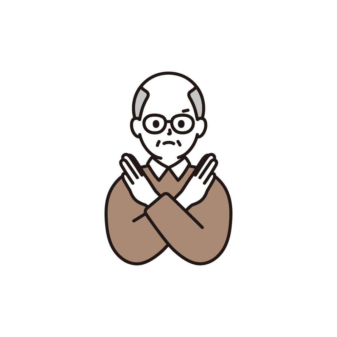 バツポーズをするシニア男性