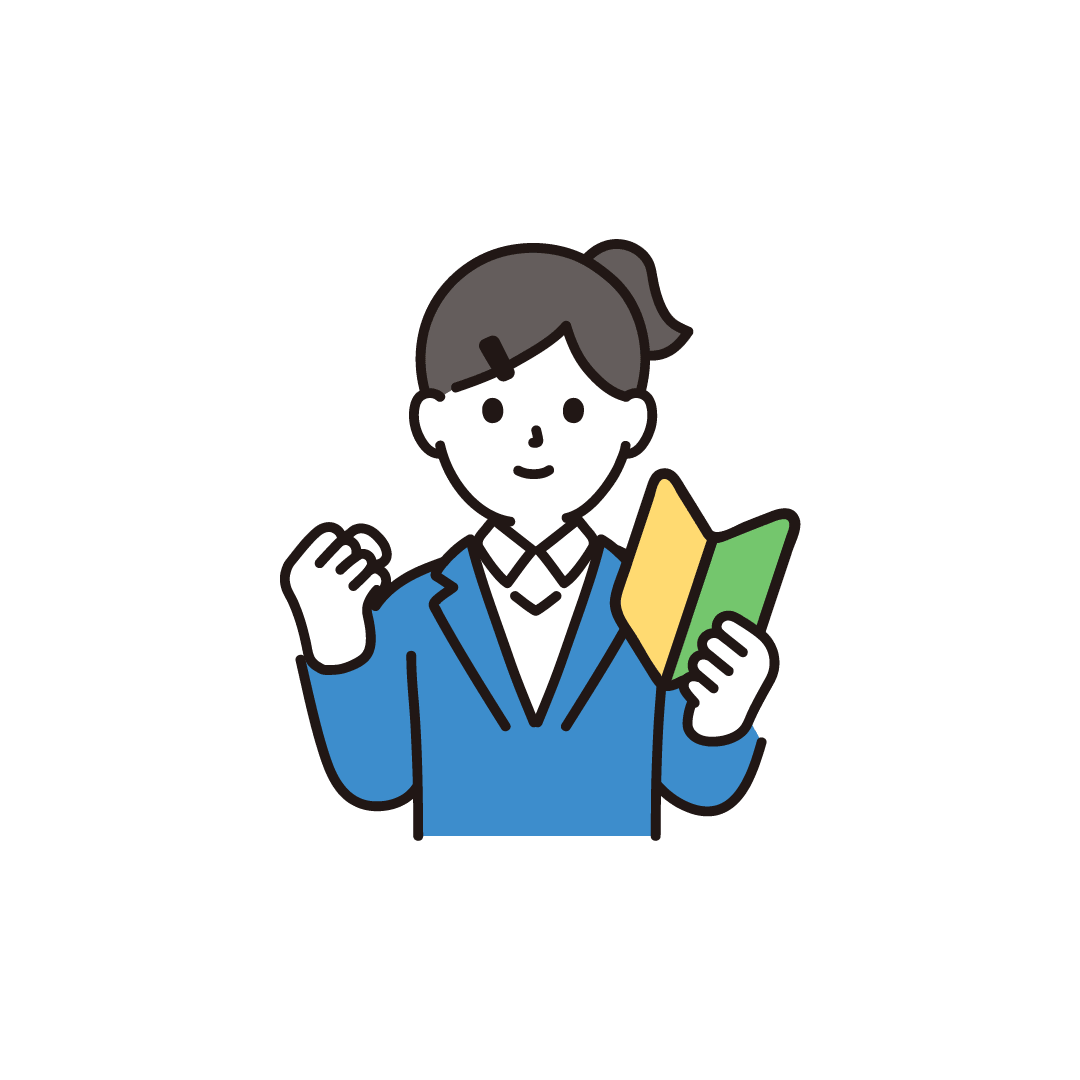 初心者マークを持つ女子学生