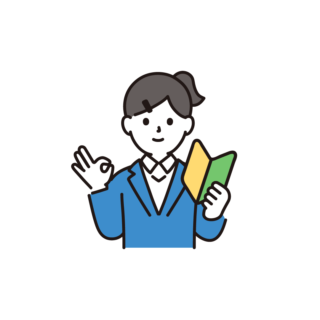 初心者マークを持つ女子学生（OK）
