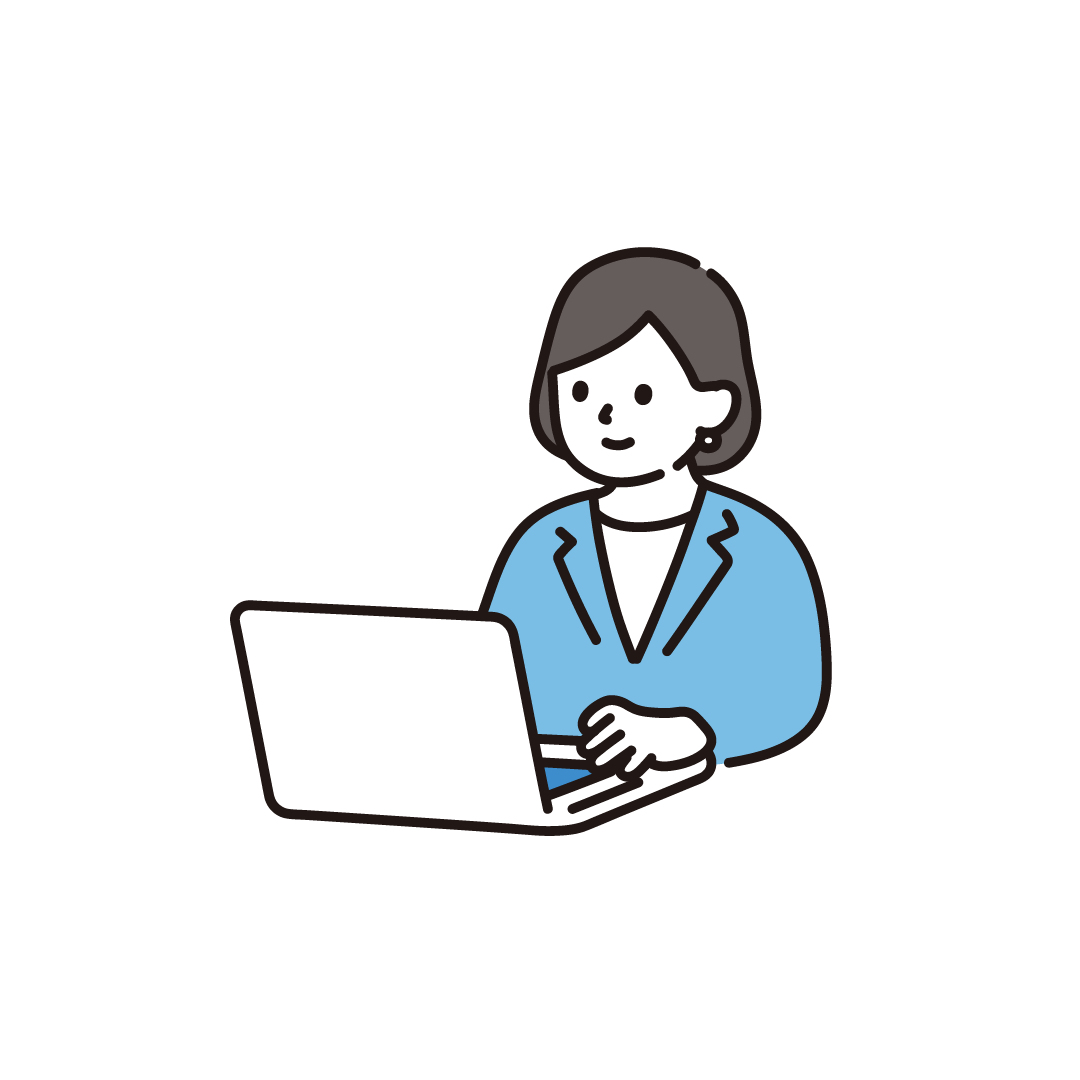 パソコンを使うビジネス女性（斜め）