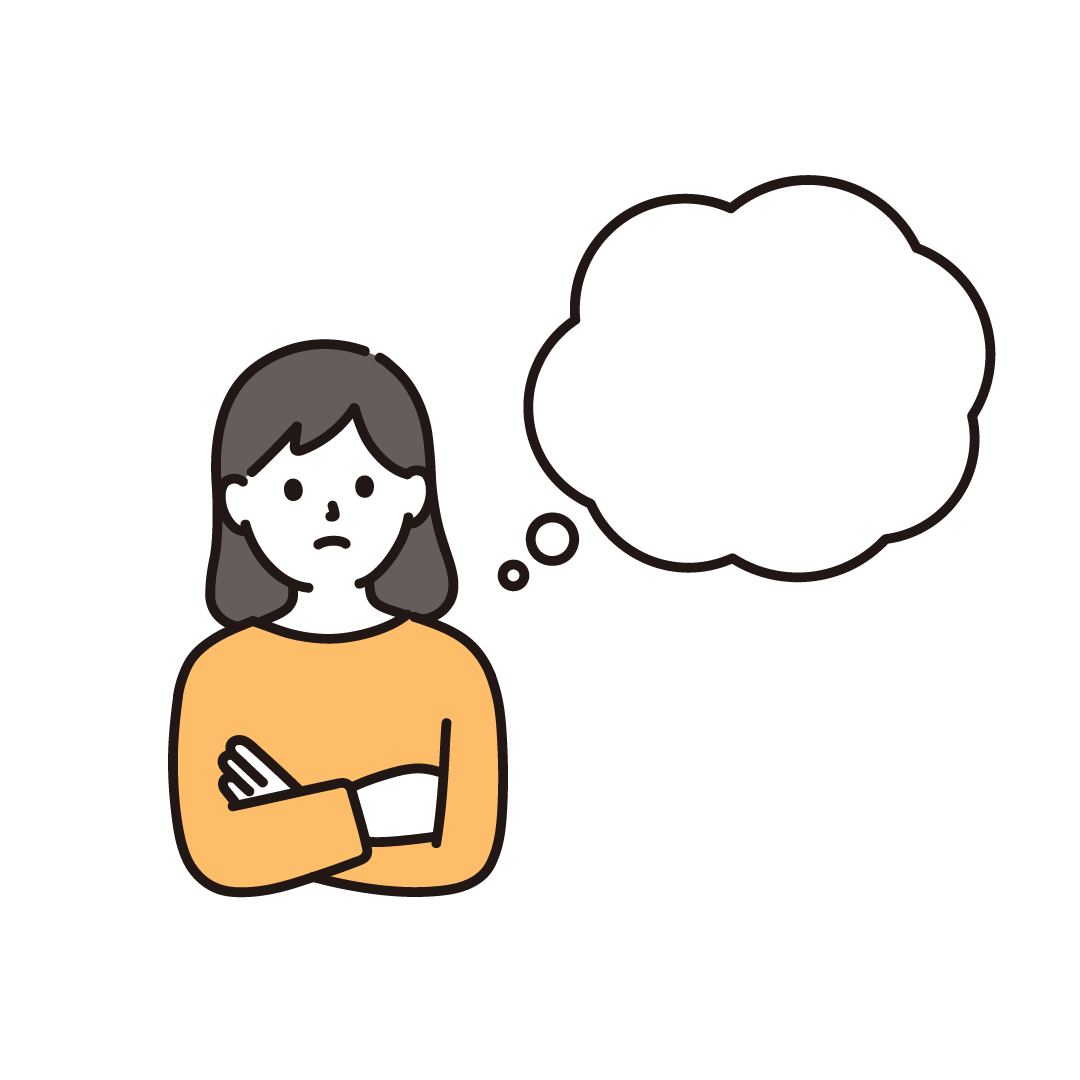 考える女性（右上吹き出し）