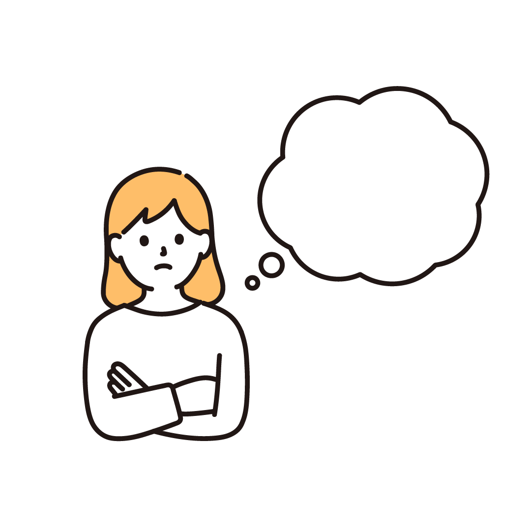 考える女性（右上吹き出し）