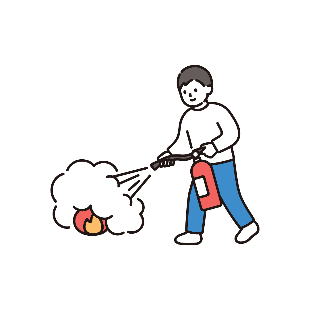 消火器を使う男性