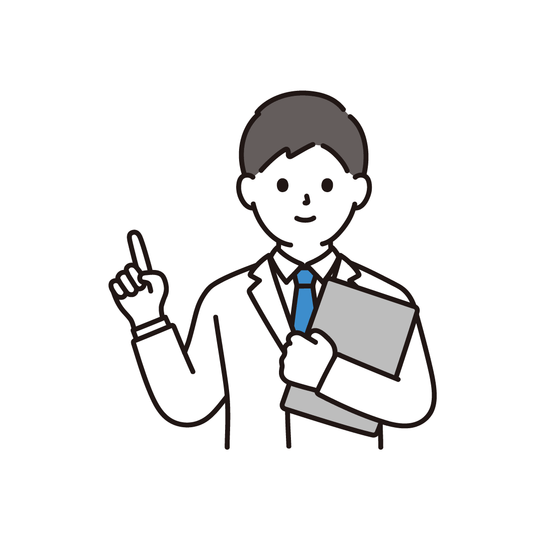 指をさす白衣をきた男性