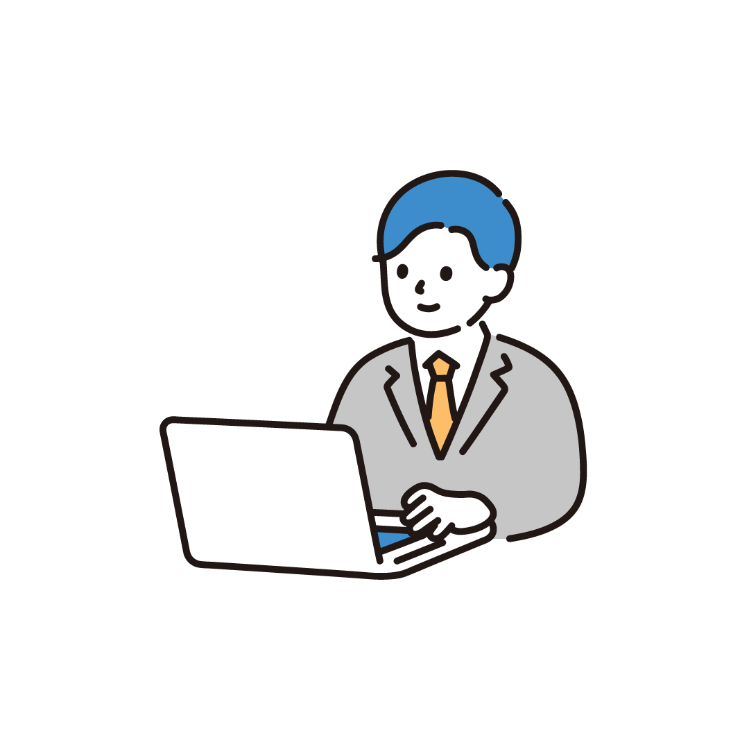 パソコンを使う新入社員の男性（斜め）