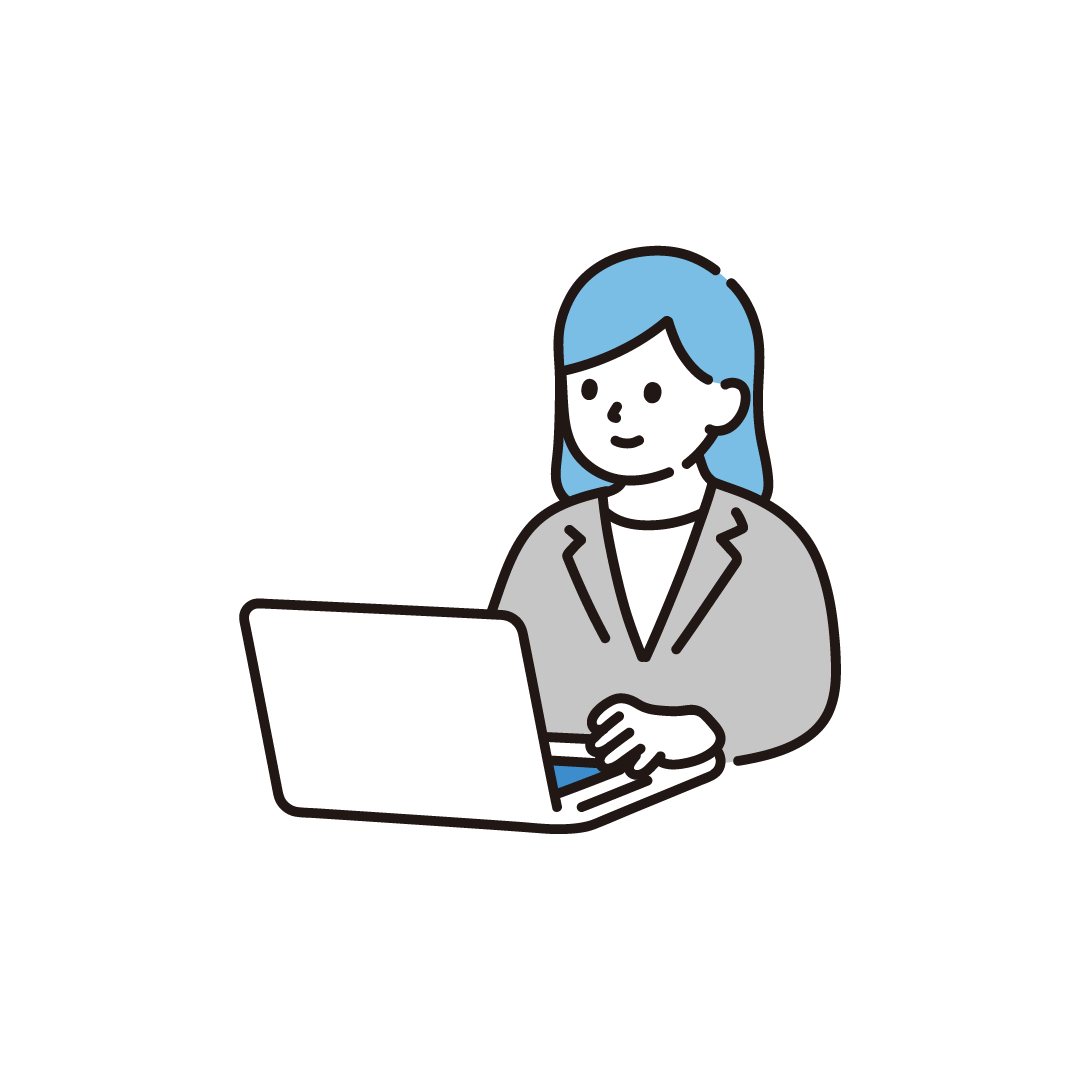 パソコンを使う新入社員の女性（斜め）