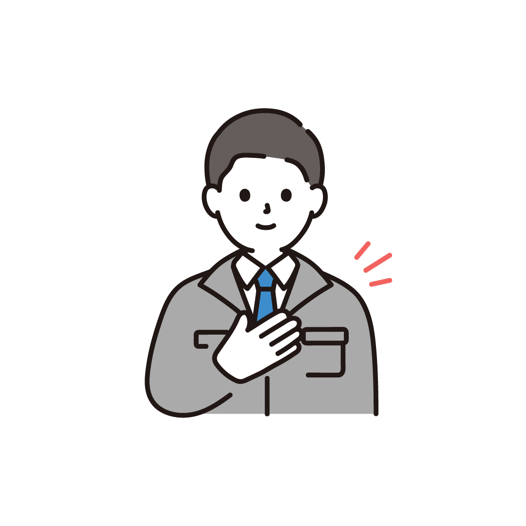 おまかせくださいポーズをする作業着男性