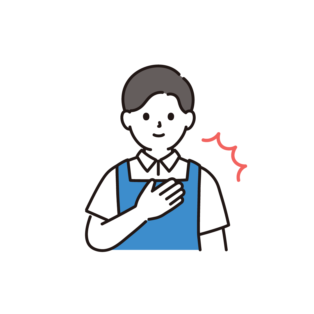 おまかせポーズをする男性介護士（エプロン）