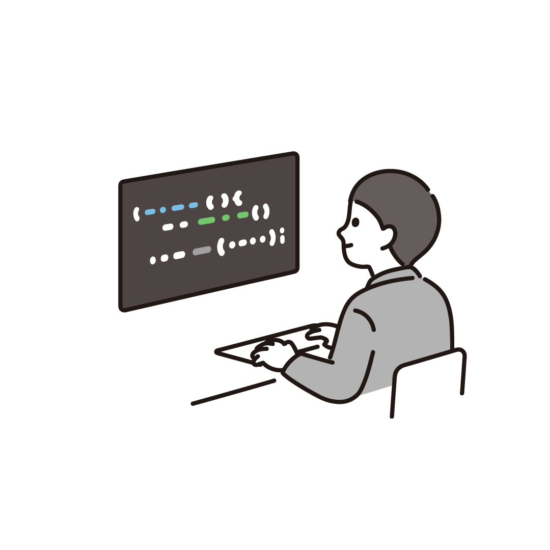 プログラミングをする男性（スーツ）のイラスト