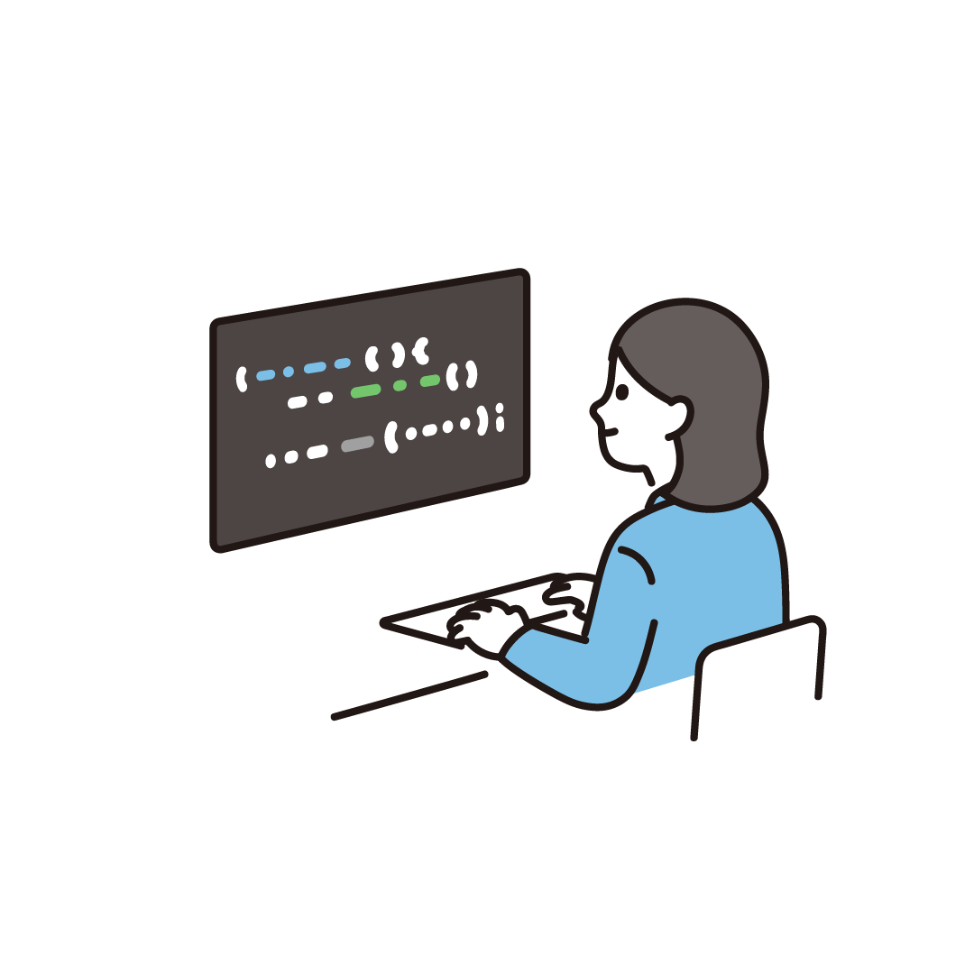 プログラミングをする女性（スーツ）のイラスト