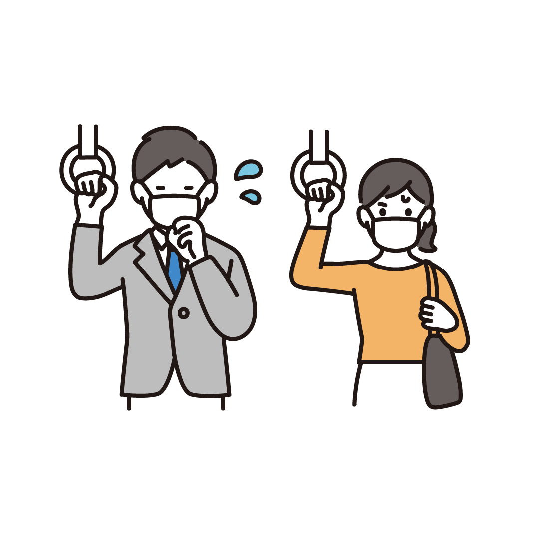 隣で咳をされて心配している人のイラスト