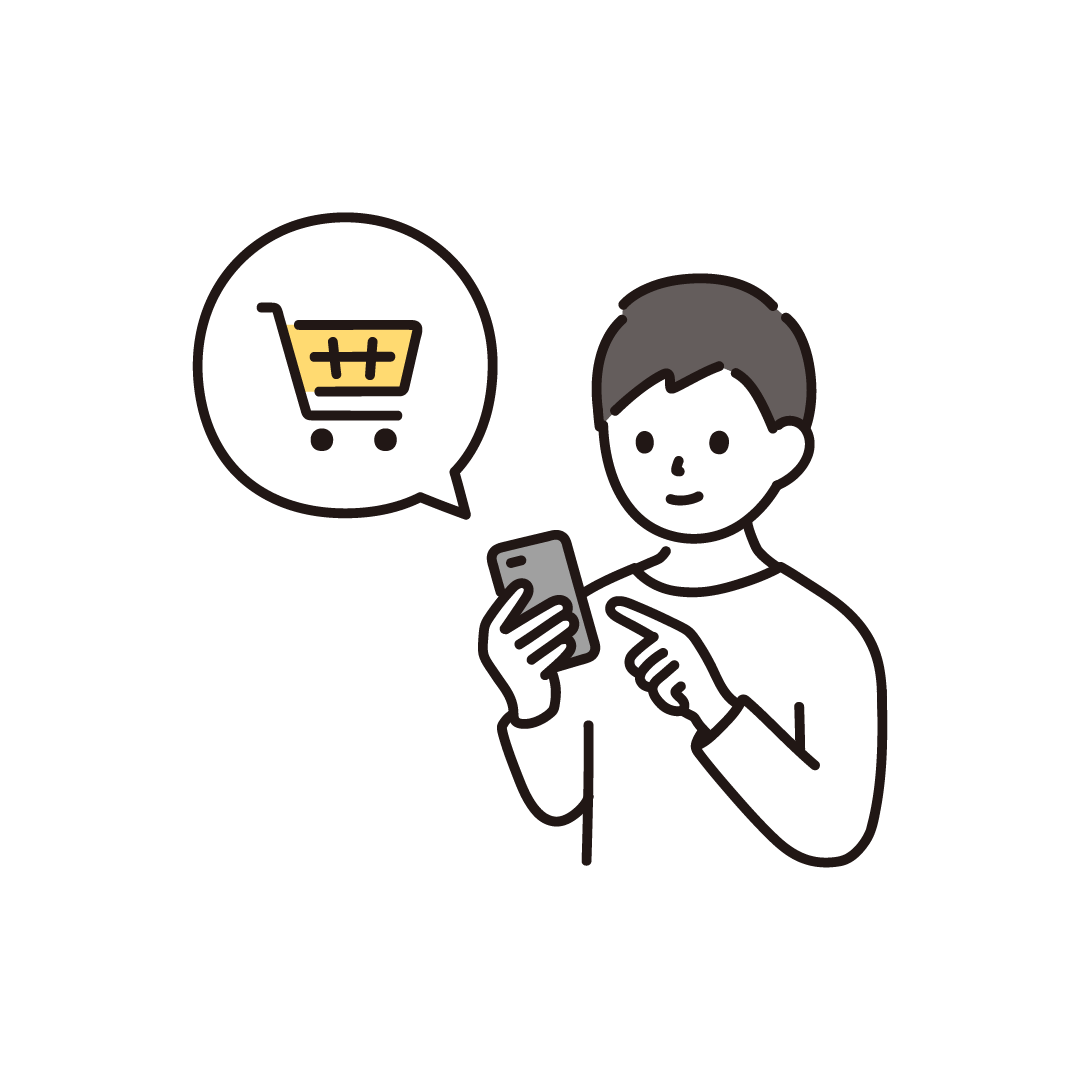 スマホで買い物をする男性