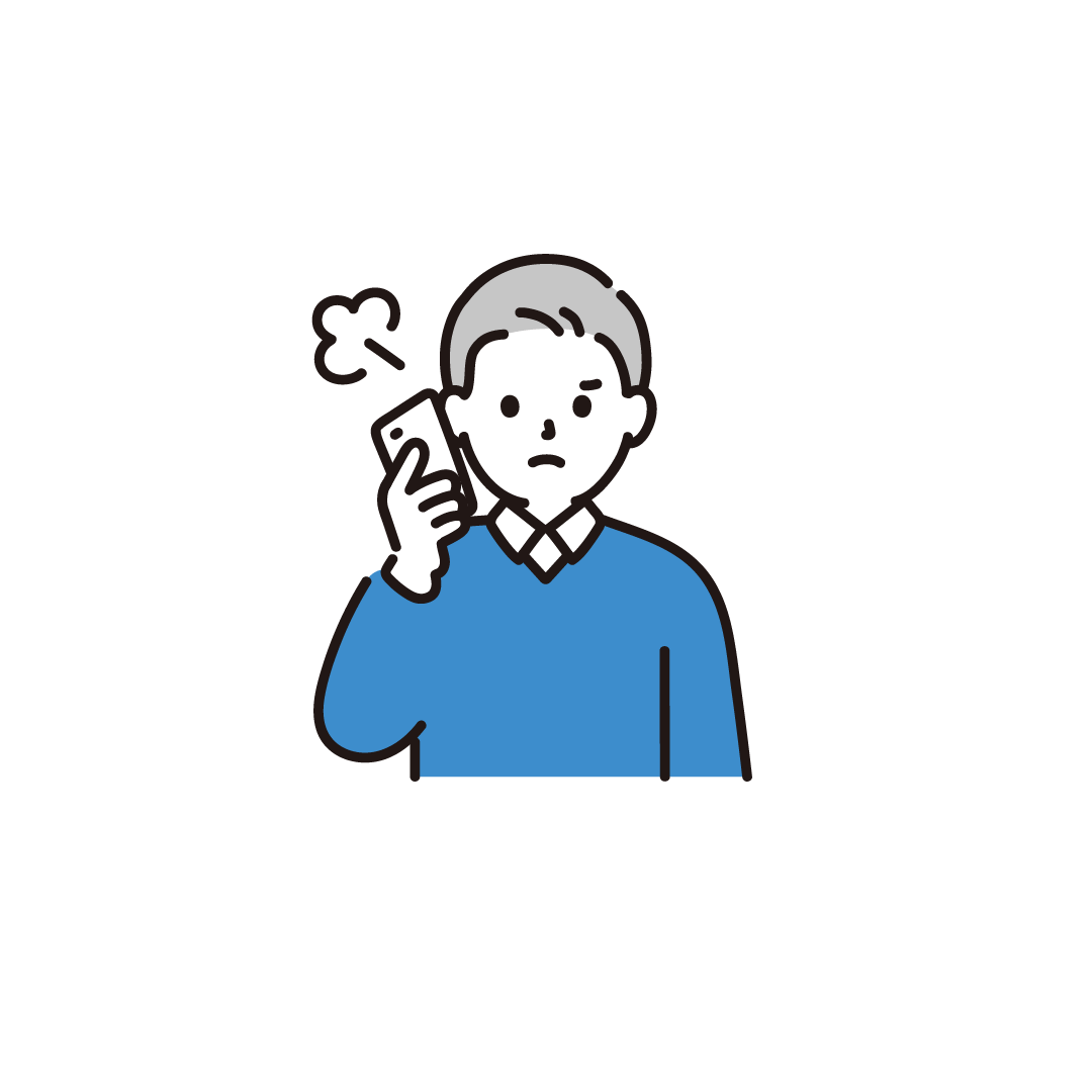 スマホで電話をする中年男性（怒る）のイラスト