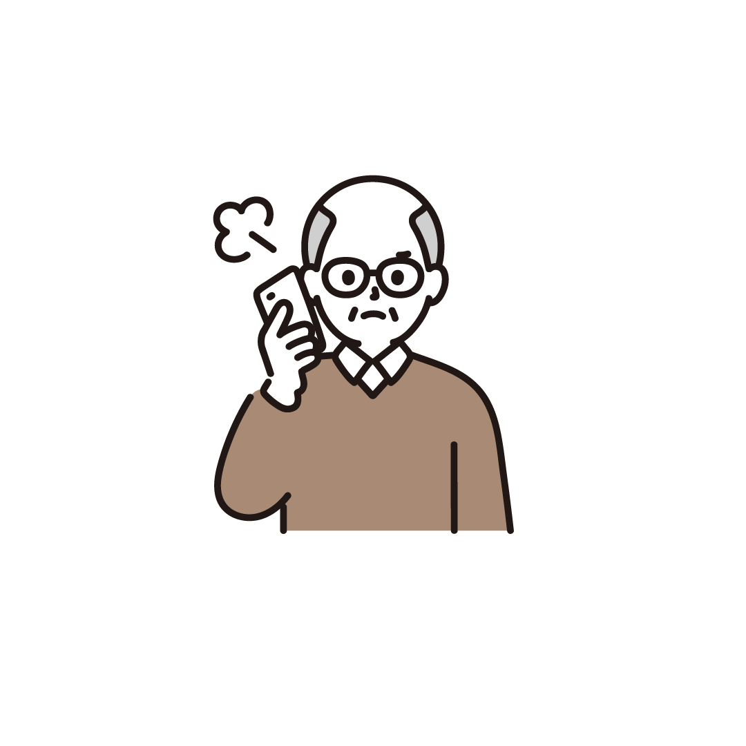 スマホで電話をするシニア男性（怒る）のイラスト