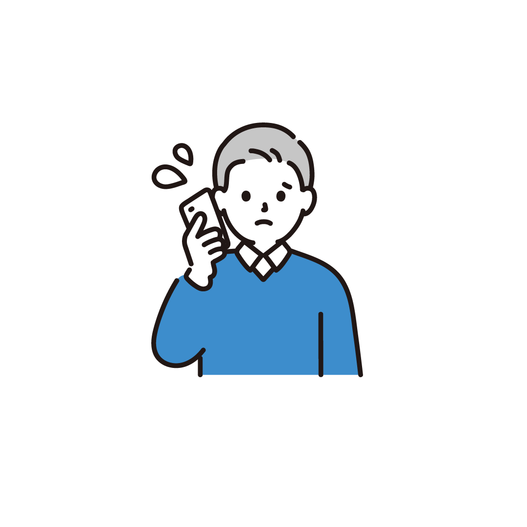 スマホで電話をする中年男性（困る）のイラスト