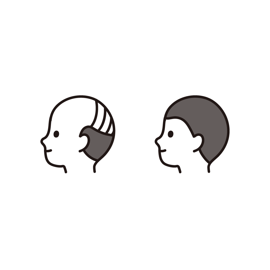 薄毛と健康な頭皮の横顔